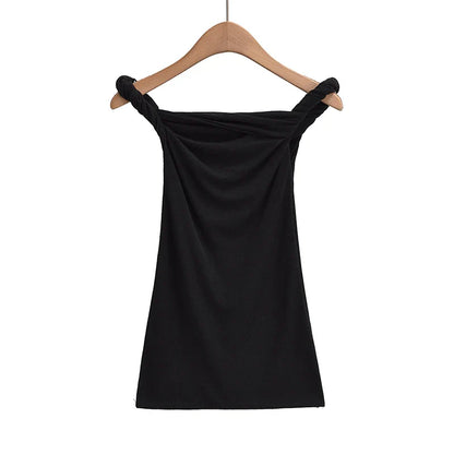 Summer Tops- Slim Fit Knit-Like Top Casual Off-Shoulder Style- Black- IndioGear.com