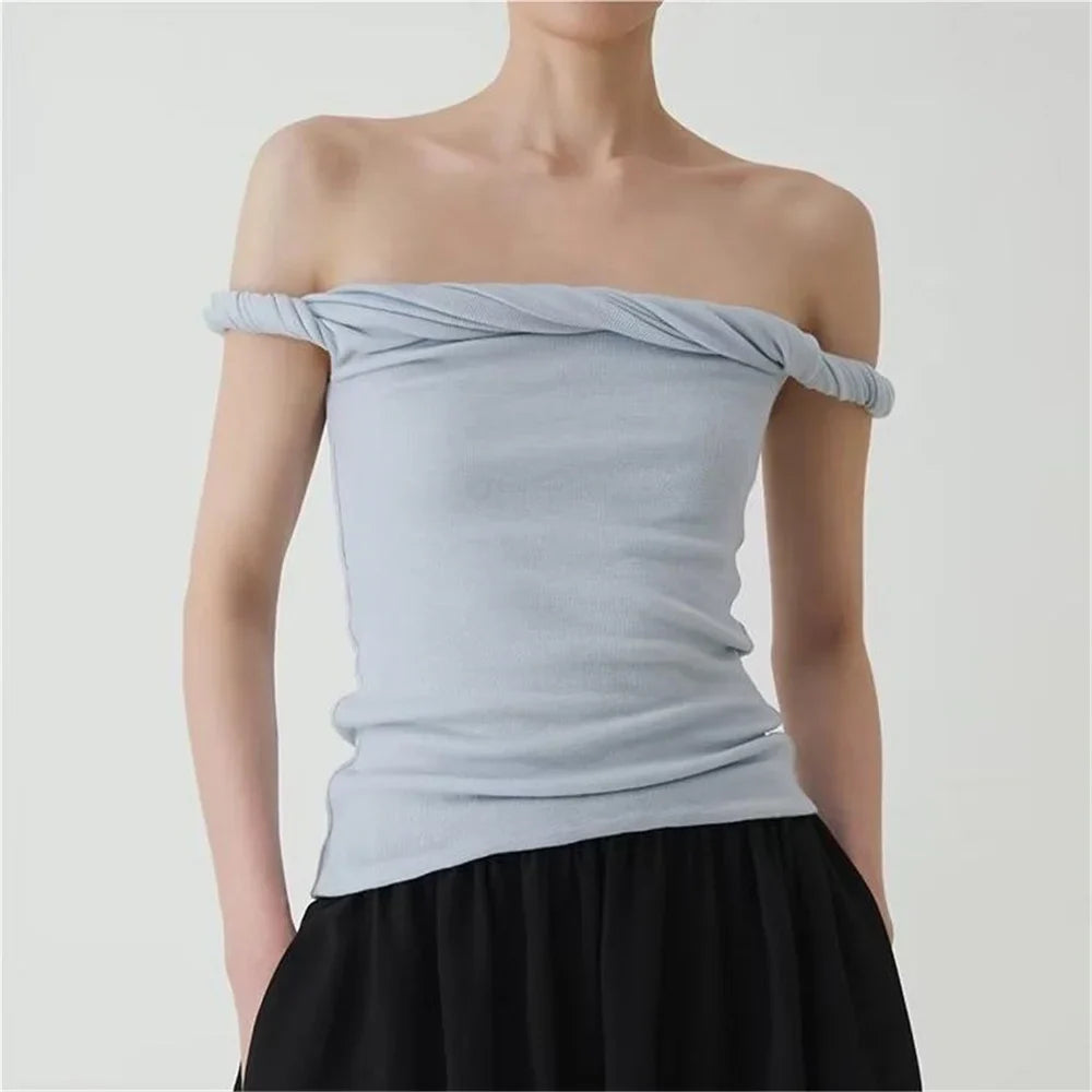 Summer Tops- Slim Fit Knit-Like Top Casual Off-Shoulder Style- - IndioGear.com