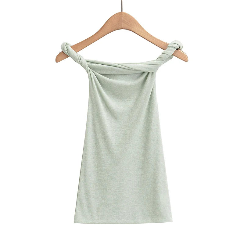 Summer Tops- Slim Fit Knit-Like Top Casual Off-Shoulder Style- Green- IndioGear.com