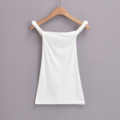 Summer Tops- Slim Fit Knit-Like Top Casual Off-Shoulder Style- White- IndioGear.com