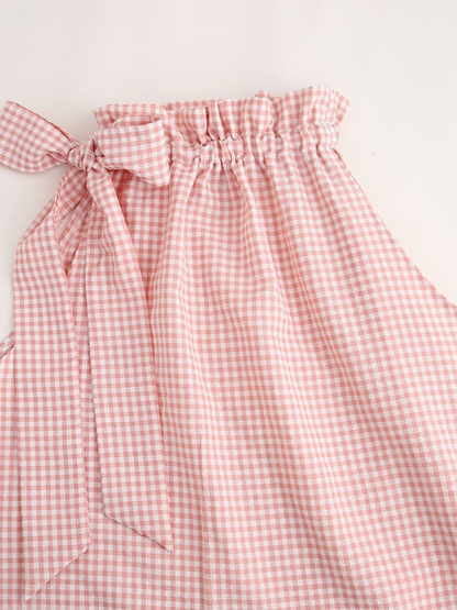 Summer Tops- Women's Gingham Ruffle Collar Blouse with Bow Detail- - Chuzko Women Clothing