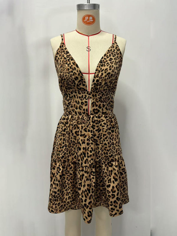 Sun dresses- Leopard Print Sundress Animal Print Dress for Festivals- - IndioGear Women Clothing