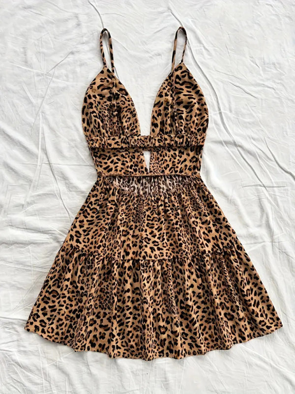 Sun dresses- Leopard Print Sundress Animal Print Dress for Festivals- - IndioGear Women Clothing