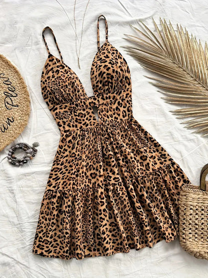 Sun dresses- Leopard Print Sundress Animal Print Dress for Festivals- - IndioGear Women Clothing