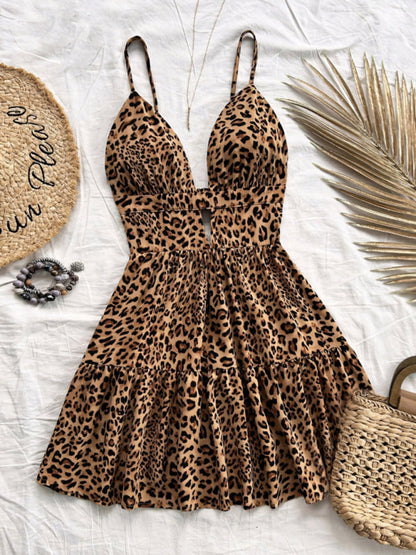 Sun dresses- Leopard Print Sundress Animal Print Dress for Festivals- - IndioGear Women Clothing