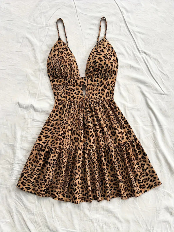 Sun dresses- Leopard Print Sundress Animal Print Dress for Festivals- - IndioGear Women Clothing