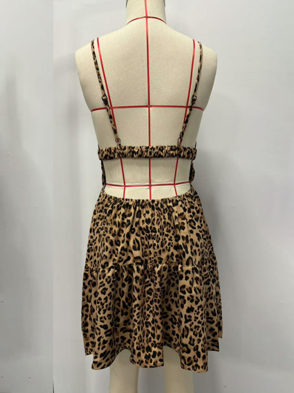 Sun dresses- Leopard Print Sundress Animal Print Dress for Festivals- - IndioGear Women Clothing