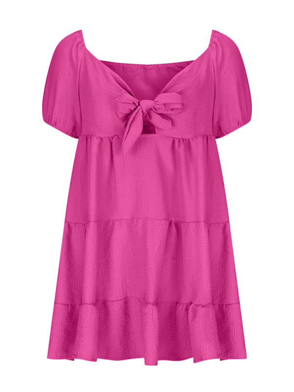 Sundress- Summer Women's Textured A-Line Knot Dress- - IndioGear Fashion and Gear