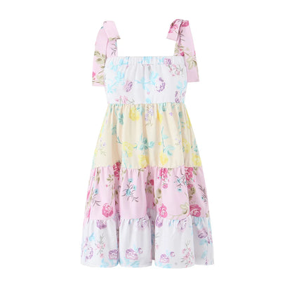 Robe d'été caraco à plusieurs niveaux avec imprimé floral et épaules nouées