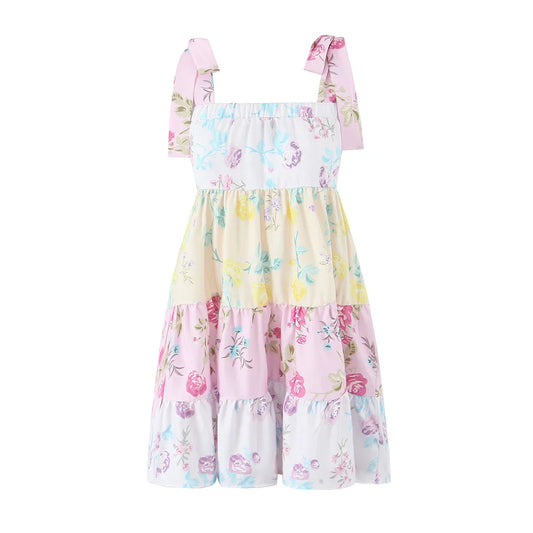 Tiered Cami Sundress with Floral Print and Tie Shoulders