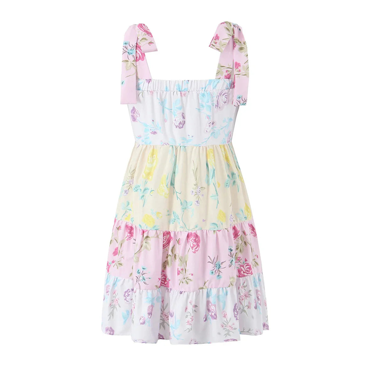 Robe d'été caraco à plusieurs niveaux avec imprimé floral et épaules nouées