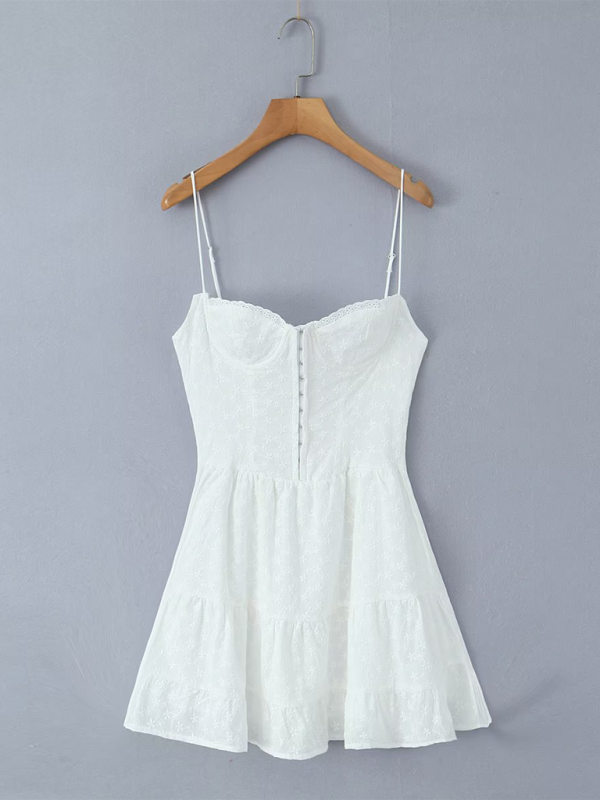 Sundresses- Romantic Eyelet Bustier Sundress for Beachside Weddings- White- Chuzko Women Clothing