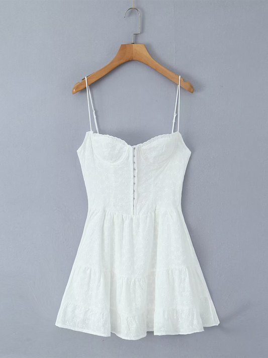 Sundresses- Romantic Eyelet Bustier Sundress for Beachside Weddings- White- Chuzko Women Clothing