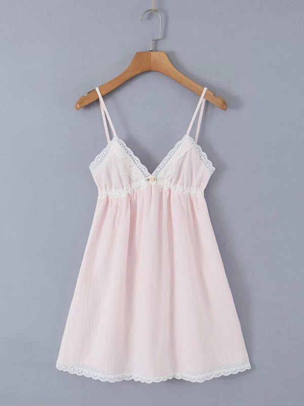 Sundresses- Summer Women's Cotton A-Line Sundress with Empire Waist & Lace Trim- - IndioGear Fashion and Gear