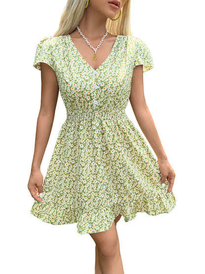 Sundresses- Women Floral A-Line Smocked Waist Sundress- - IndioGear.com