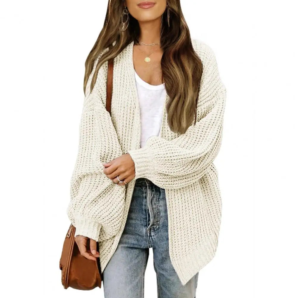 Sweater Cardigans- Chunky Knit Open Front Sweater Cozy Cardigan- Beige- IndioGear.com