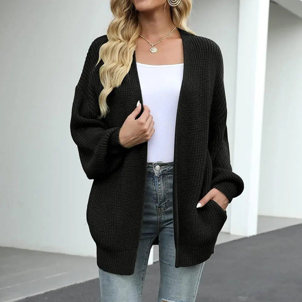 Sweater Cardigans- Chunky Knit Open Front Sweater Cozy Cardigan- - IndioGear.com