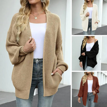 Sweater Cardigans- Chunky Knit Open Front Sweater Cozy Cardigan- - IndioGear.com