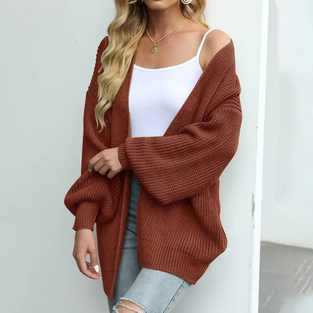 Sweater Cardigans- Chunky Knit Open Front Sweater Cozy Cardigan- - IndioGear.com