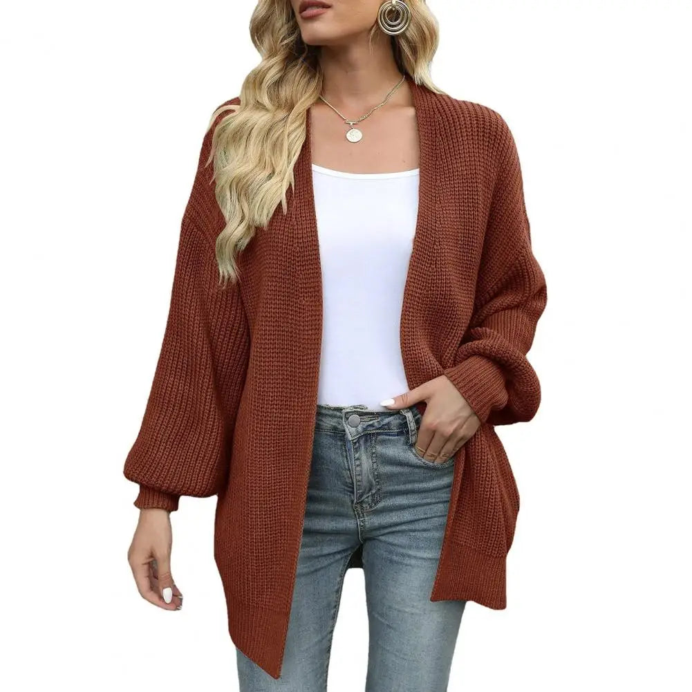 Sweater Cardigans- Chunky Knit Open Front Sweater Cozy Cardigan- - IndioGear.com