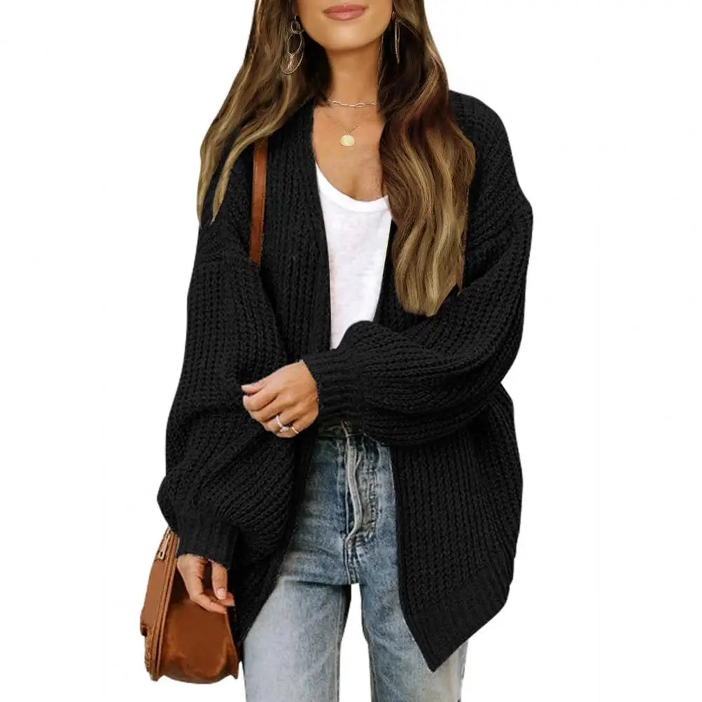 Sweater Cardigans- Chunky Knit Open Front Sweater Cozy Cardigan- - IndioGear.com