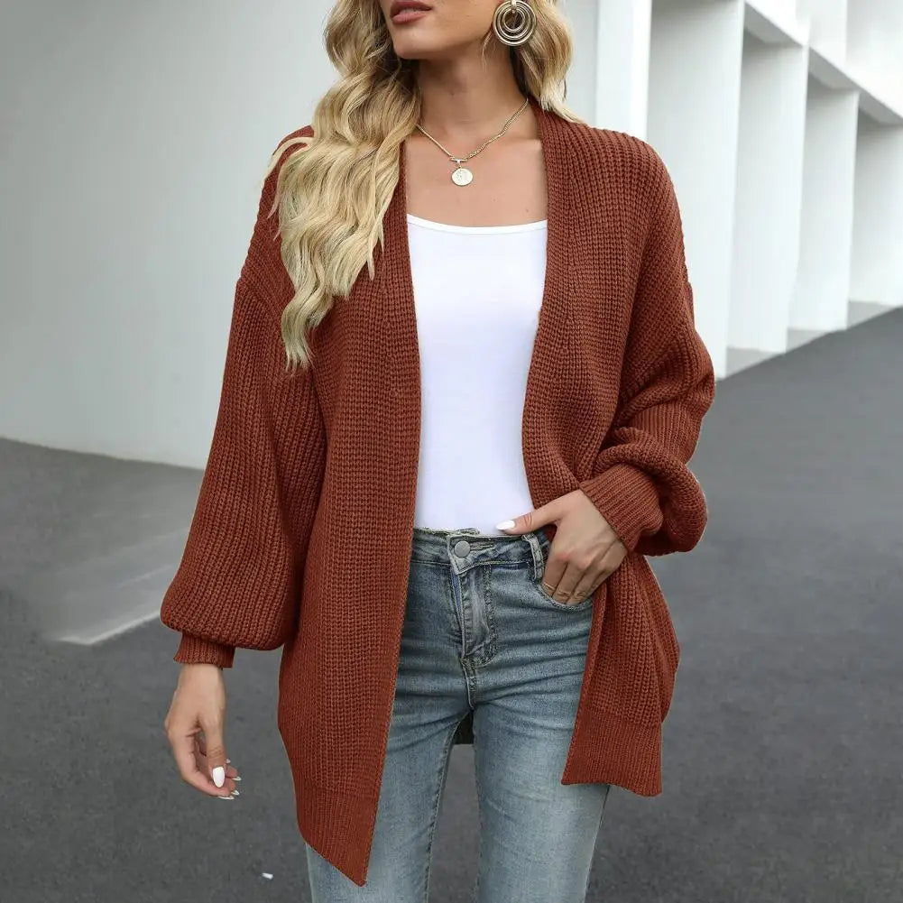 Sweater Cardigans- Chunky Knit Open Front Sweater Cozy Cardigan- - IndioGear.com