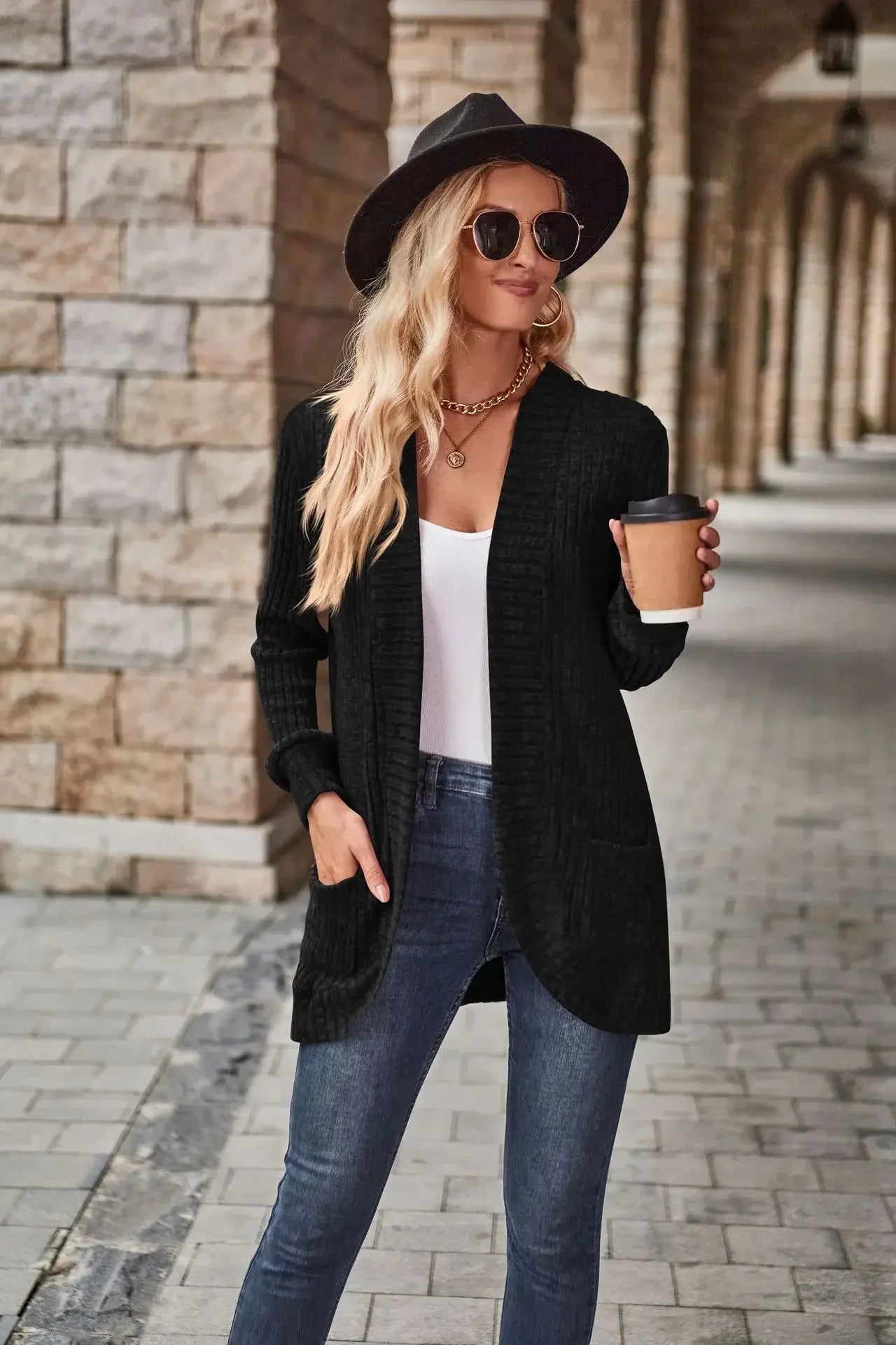 Sweater Cardigans- Cozy Textured Ribbed Shawl Collar Cardigan for Women- - IndioGear.com