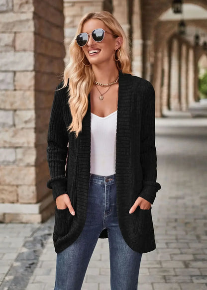 Sweater Cardigans- Cozy Textured Ribbed Shawl Collar Cardigan for Women- - IndioGear.com