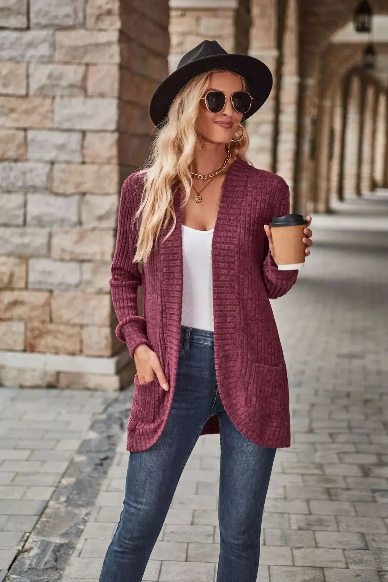 Sweater Cardigans- Cozy Textured Ribbed Shawl Collar Cardigan for Women- - IndioGear.com