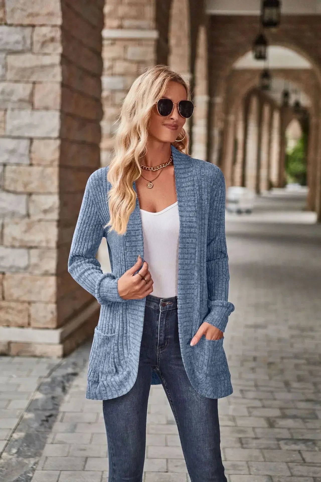 Sweater Cardigans- Cozy Textured Ribbed Shawl Collar Cardigan for Women- - IndioGear.com