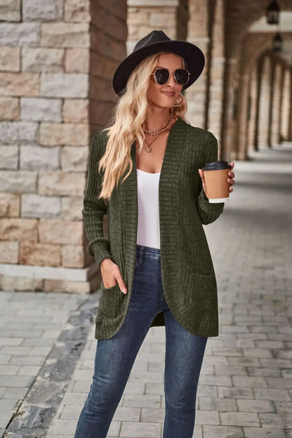 Sweater Cardigans- Cozy Textured Ribbed Shawl Collar Cardigan for Women- - IndioGear.com