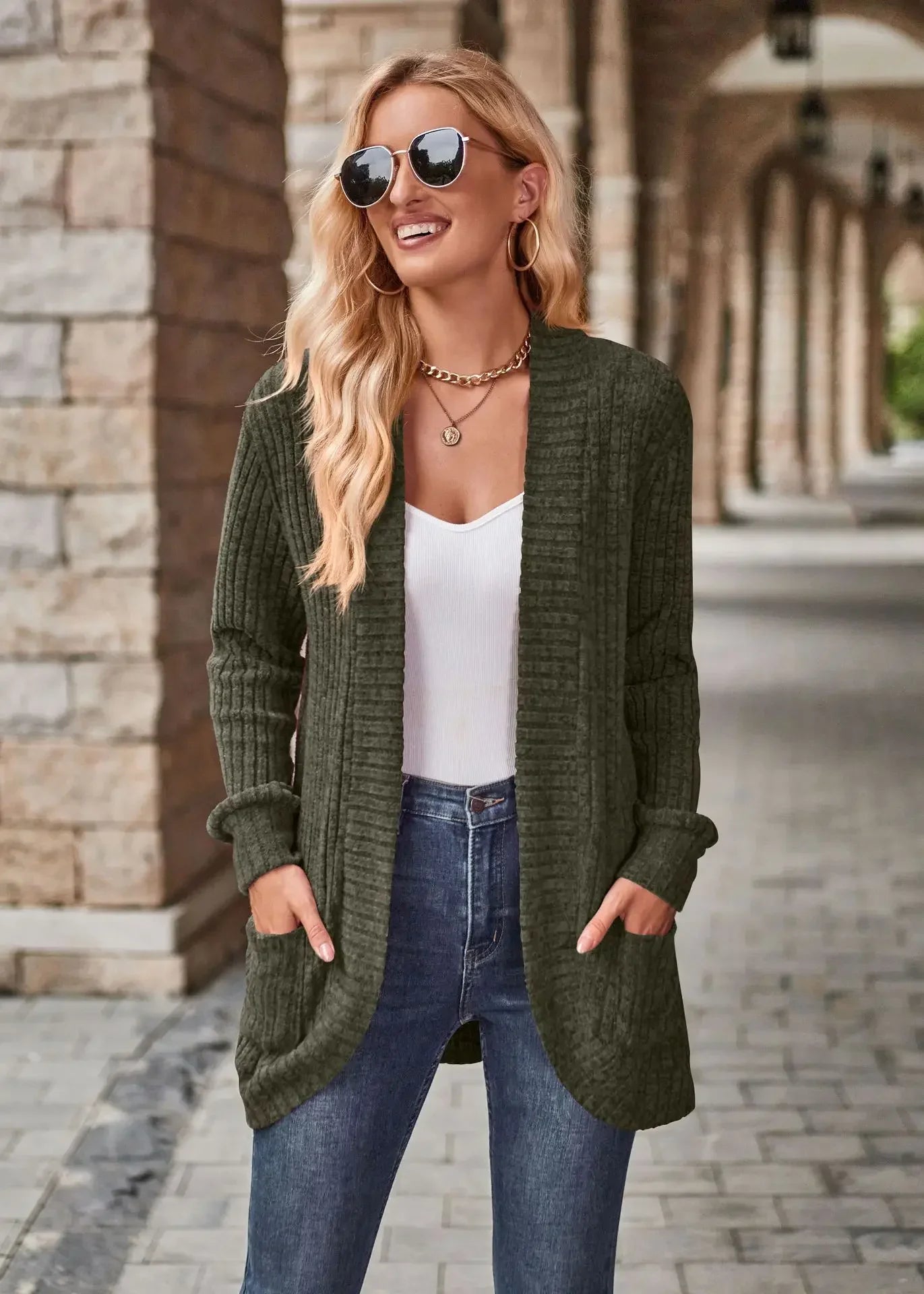 Sweater Cardigans- Cozy Textured Ribbed Shawl Collar Cardigan for Women- - IndioGear.com