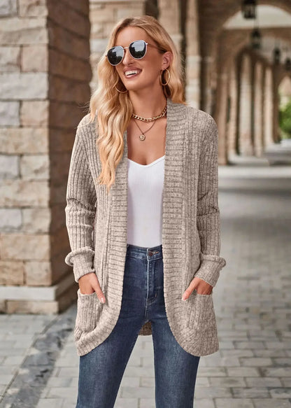 Sweater Cardigans- Cozy Textured Ribbed Shawl Collar Cardigan for Women- - IndioGear.com