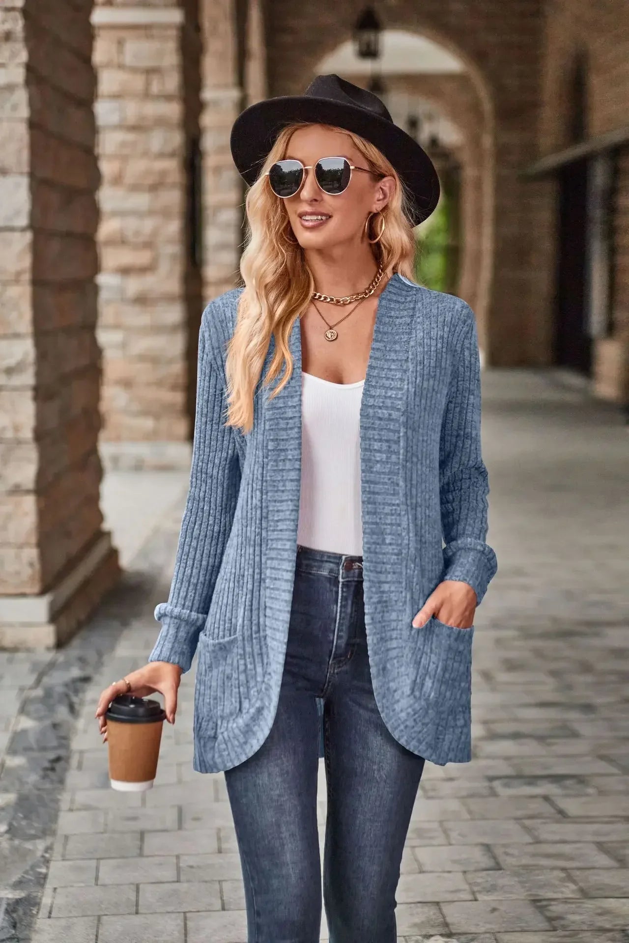 Sweater Cardigans- Cozy Textured Ribbed Shawl Collar Cardigan for Women- - IndioGear.com