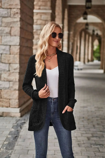 Sweater Cardigans- Cozy Textured Ribbed Shawl Collar Cardigan for Women- - IndioGear.com