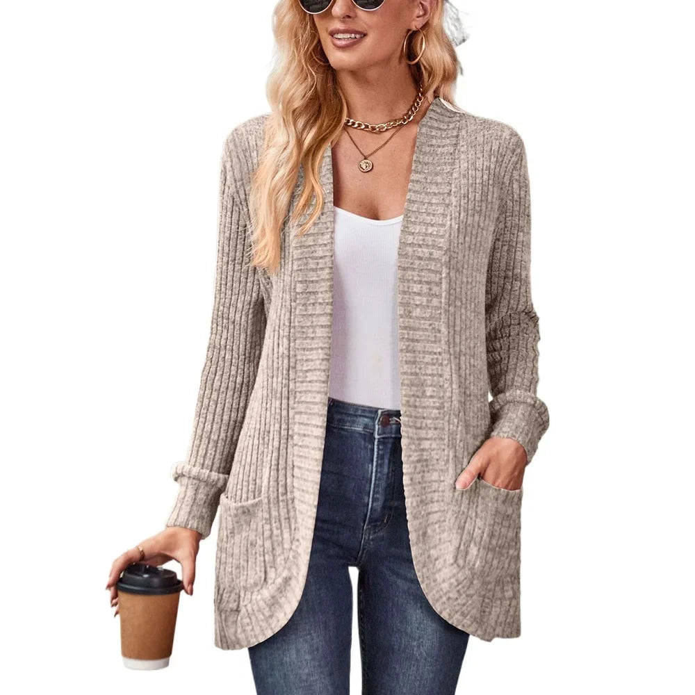 Sweater Cardigans- Cozy Textured Ribbed Shawl Collar Cardigan for Women- - IndioGear.com