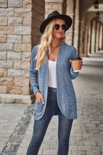 Sweater Cardigans- Cozy Textured Ribbed Shawl Collar Cardigan for Women- - IndioGear.com