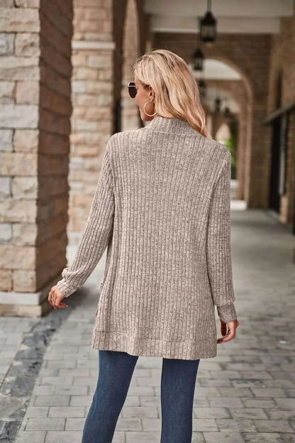 Sweater Cardigans- Cozy Textured Ribbed Shawl Collar Cardigan for Women- - IndioGear.com