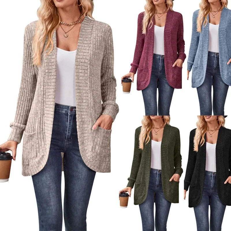 Sweater Cardigans- Cozy Textured Ribbed Shawl Collar Cardigan for Women- - IndioGear.com