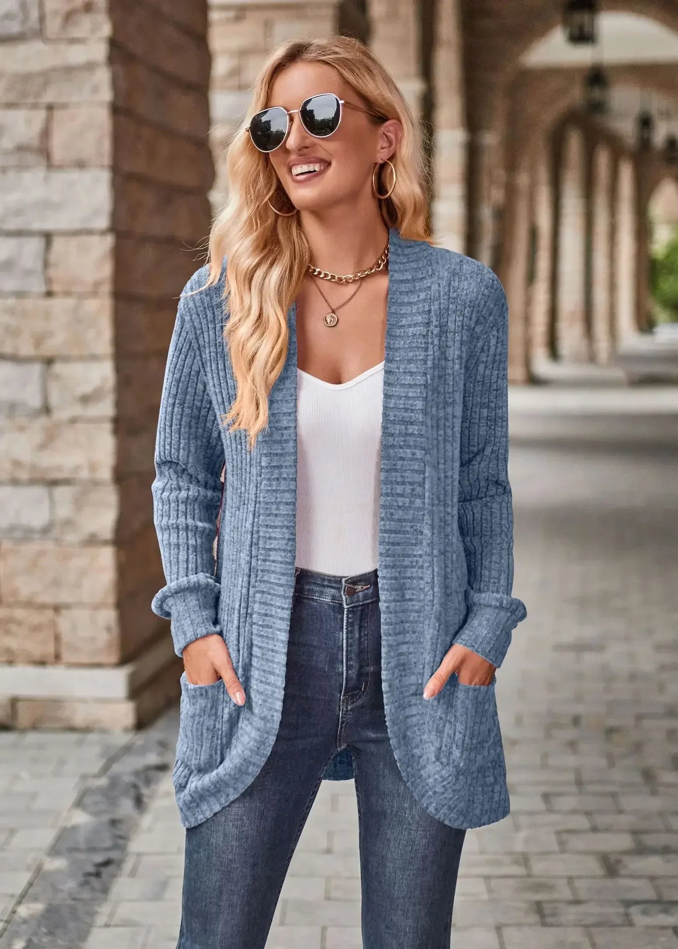 Sweater Cardigans- Cozy Textured Ribbed Shawl Collar Cardigan for Women- - IndioGear.com