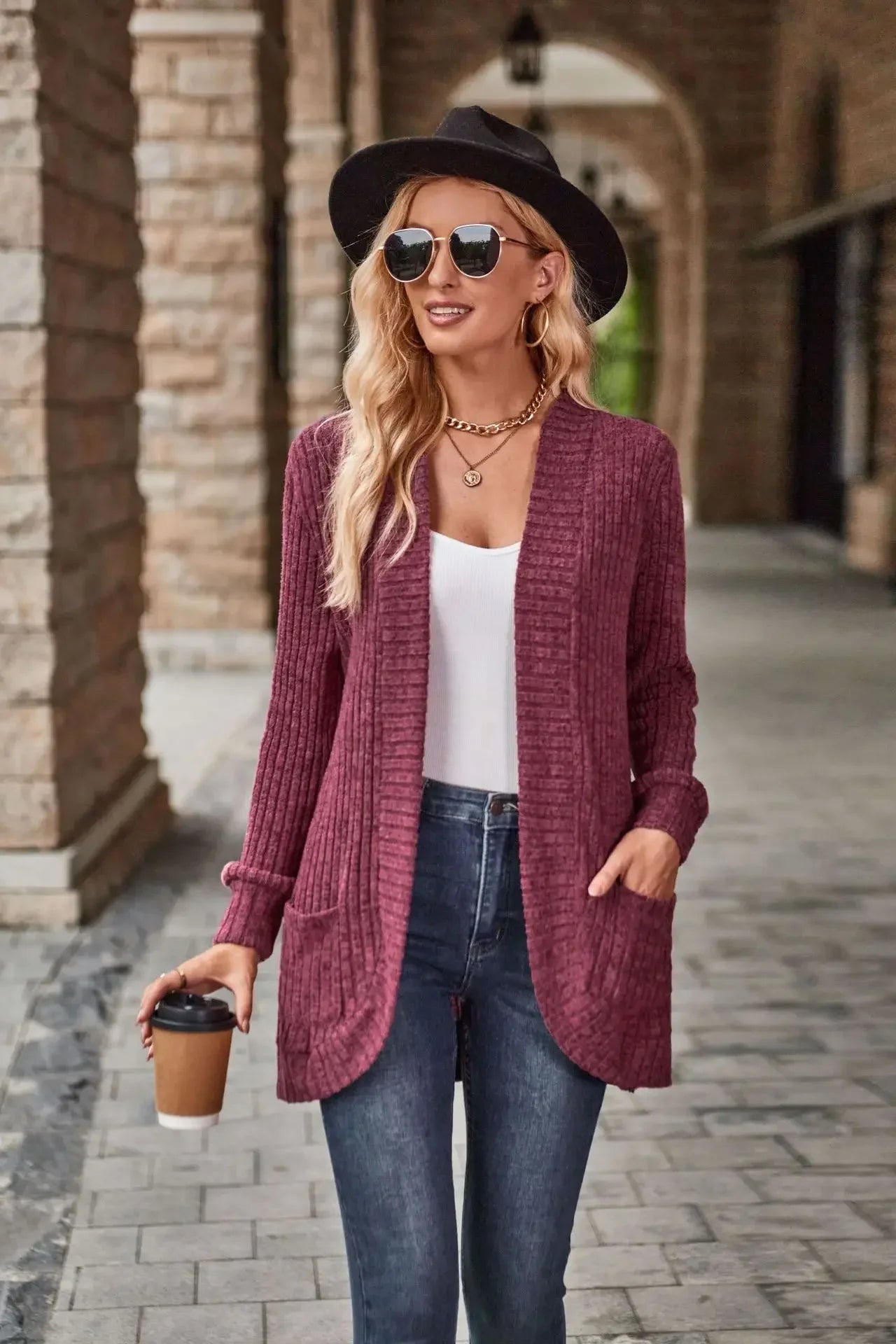 Sweater Cardigans- Cozy Textured Ribbed Shawl Collar Cardigan for Women- - IndioGear.com