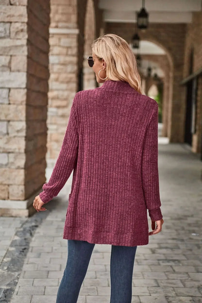 Sweater Cardigans- Cozy Textured Ribbed Shawl Collar Cardigan for Women- - IndioGear.com