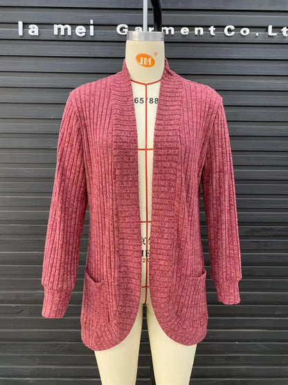 Sweater Cardigans- Cozy Textured Ribbed Shawl Collar Cardigan for Women- - IndioGear.com