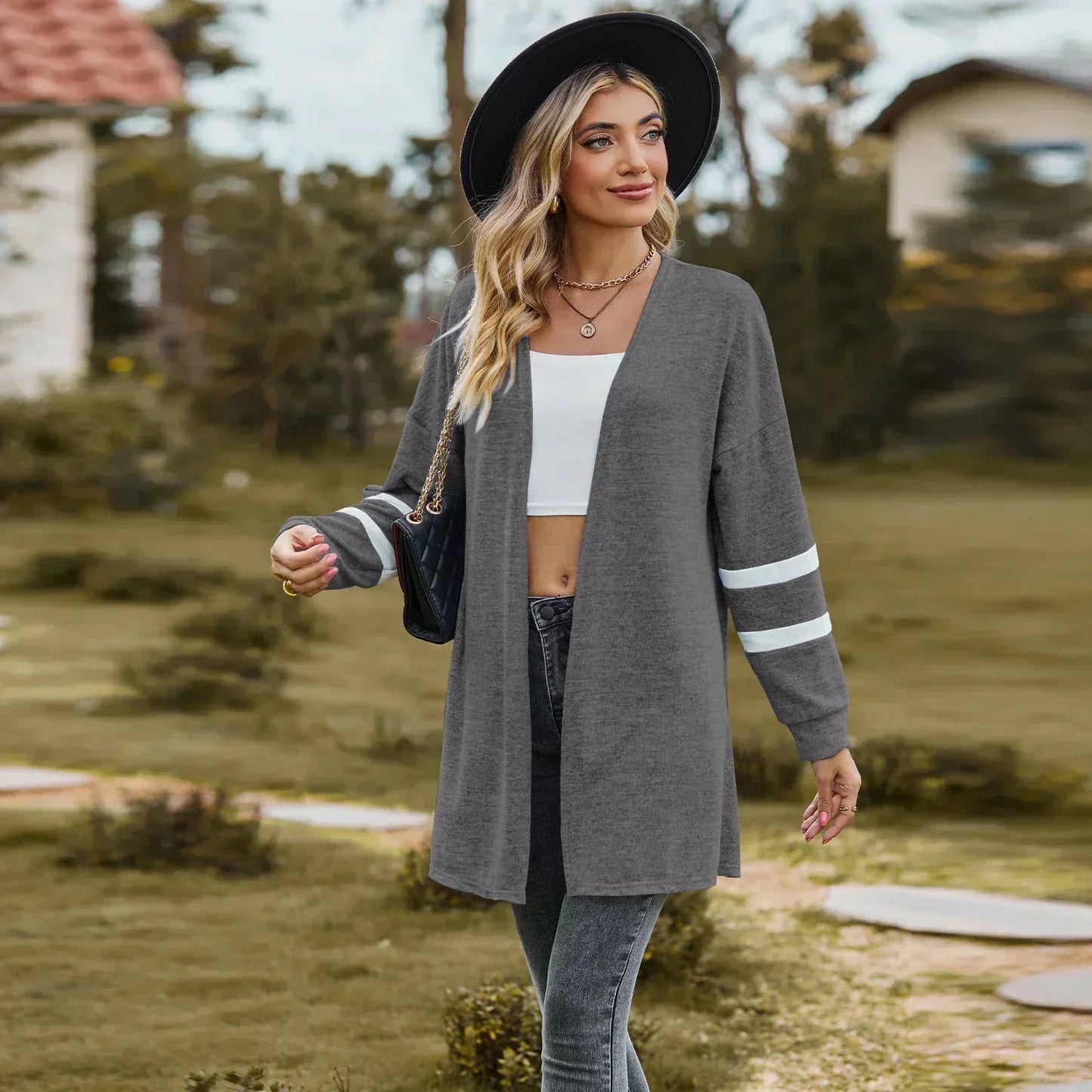 Sweater Cardigans- Essential Women's Cardigan for Year-Round Fashion- Dark Gray- IndioGear.com