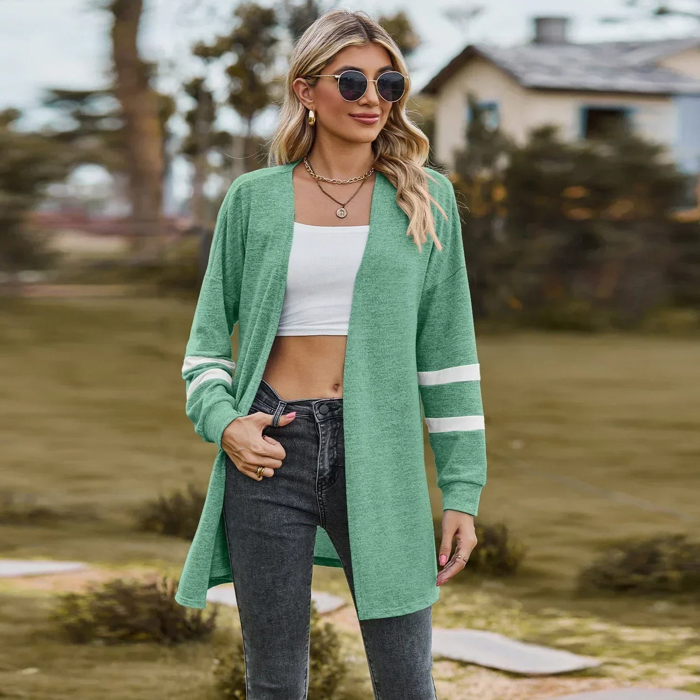 Sweater Cardigans- Essential Women's Cardigan for Year-Round Fashion- Green- IndioGear.com