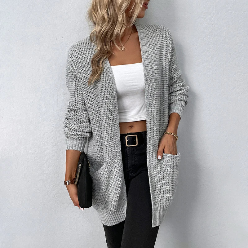 Sweater Cardigans- Layer Up Luxe Knit Cardigan for Casual and Office Wear- Gray- IndioGear.com