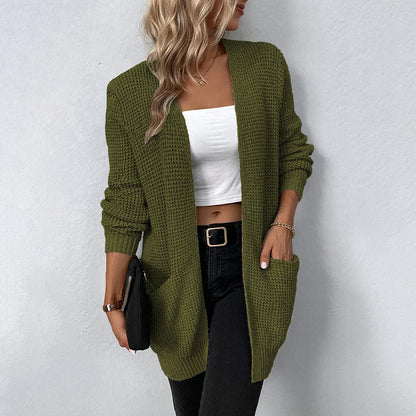 Sweater Cardigans- Layer Up Luxe Knit Cardigan for Casual and Office Wear- Army Green- IndioGear.com