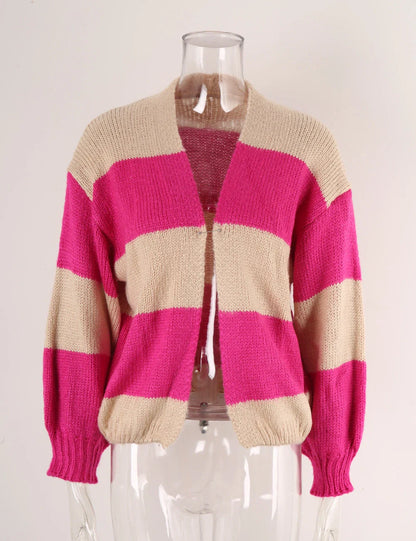 Sweater Cardigans- Pop of Personality Women Striped Cropped Cardigan Sweater- - IndioGear.com