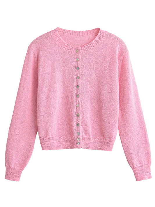 Sweater Cardigans- Pretty Cozy Sweater Cardigan with Gem-like Buttons- Pink- IndioGear.com