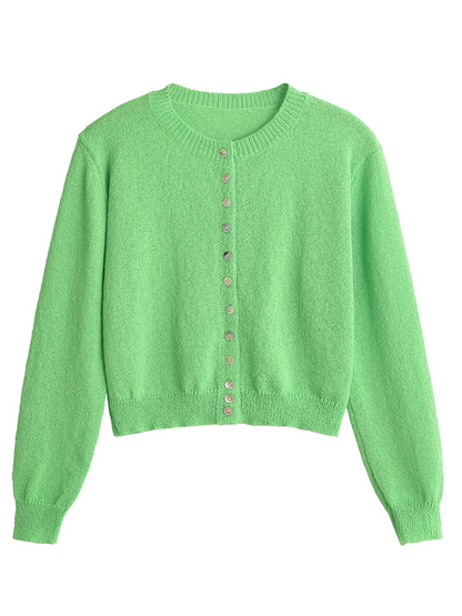 Sweater Cardigans- Pretty Cozy Sweater Cardigan with Gem-like Buttons- Green- IndioGear.com